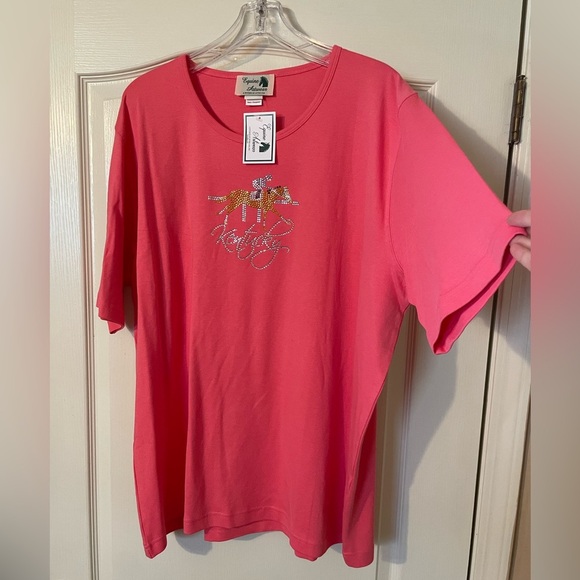 Equine Artwear Women’s Melon Kentucky Derby Jockey Shirt Top Size 2X Rhinestone - Picture 2 of 8